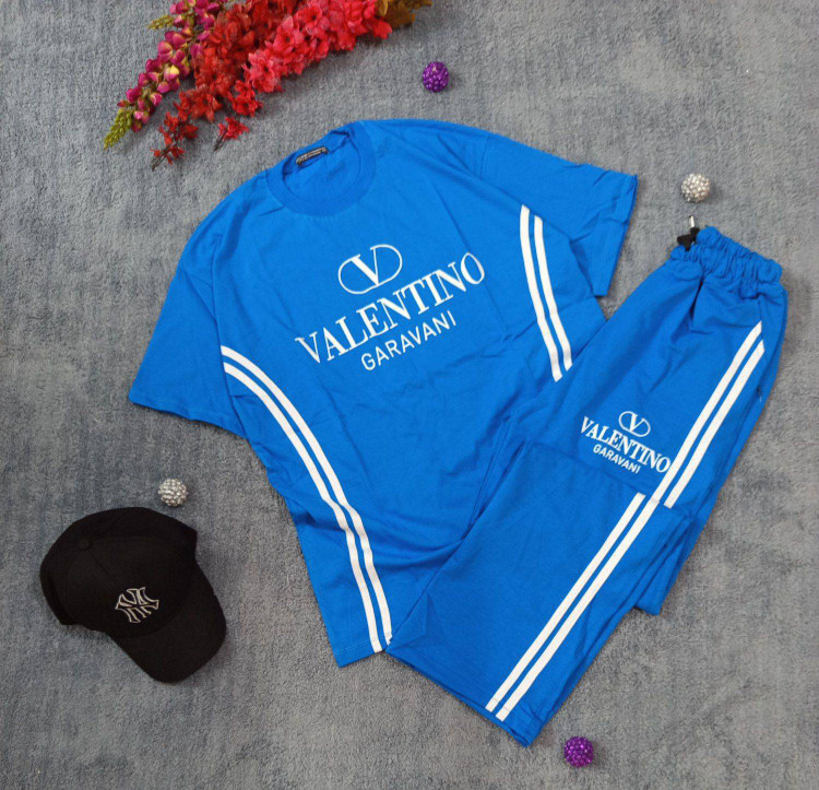 ست تیشرت شلوار بگ نواردوزی سوپرنخ پنبه کیفیت عالی اسپرت VALENTINO