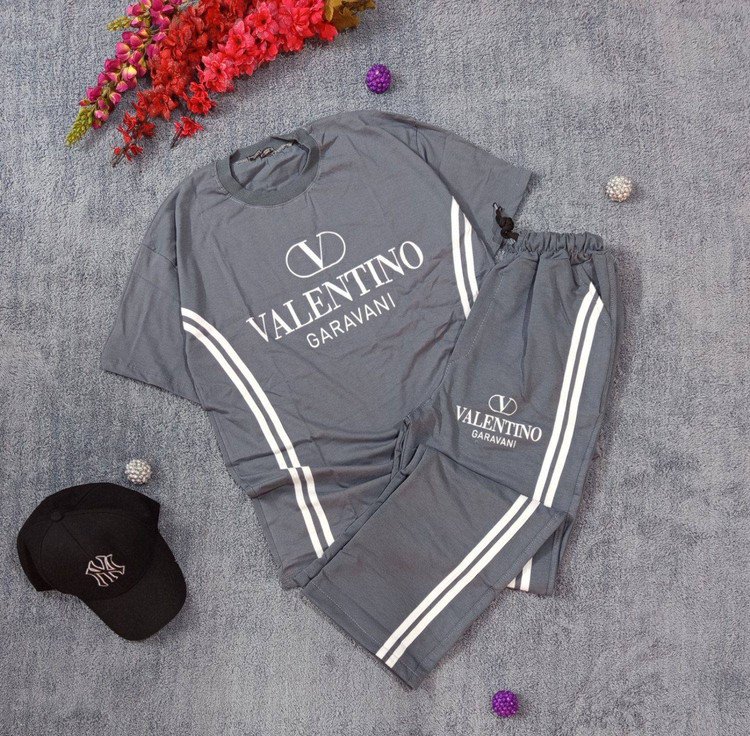 ست تیشرت شلوار بگ نواردوزی سوپرنخ پنبه کیفیت عالی اسپرت VALENTINO