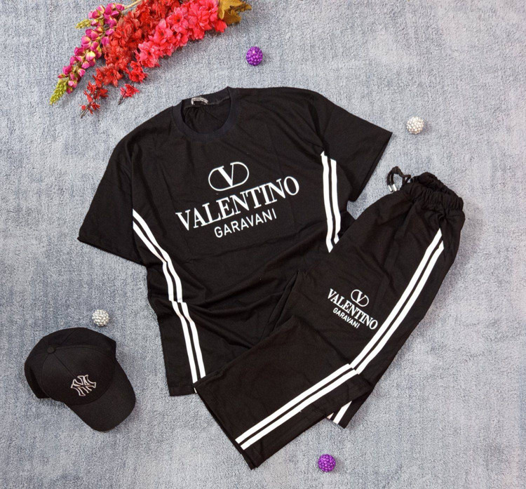 ست تیشرت شلوار بگ نواردوزی سوپرنخ پنبه کیفیت عالی اسپرت VALENTINO