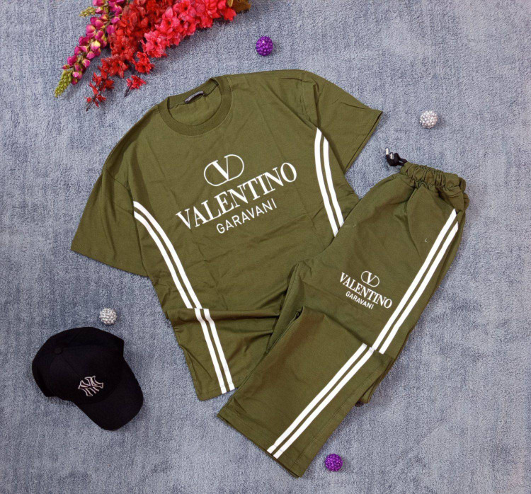ست تیشرت شلوار بگ نواردوزی سوپرنخ پنبه کیفیت عالی اسپرت VALENTINO
