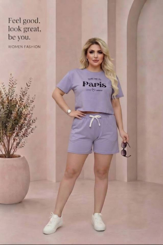 ست کراپ شلوارک نخ پنبه paris