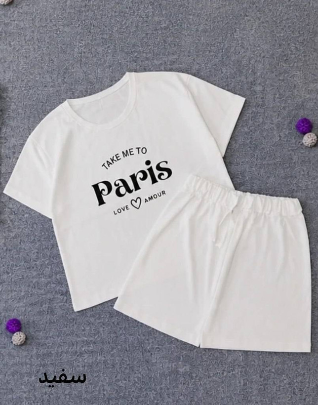ست کراپ شلوارک نخ پنبه paris