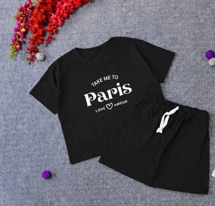 ست کراپ شلوارک نخ پنبه paris