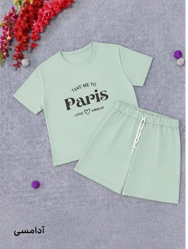 ست کراپ شلوارک نخ پنبه paris