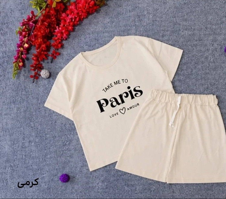 ست کراپ شلوارک نخ پنبه paris