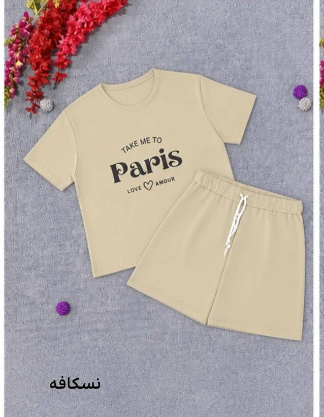 ست کراپ شلوارک نخ پنبه paris
